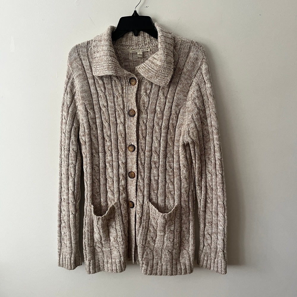 Women Cardigan Sweater XL Beige Button Tan Preppy Earthy Academic Fall Layer